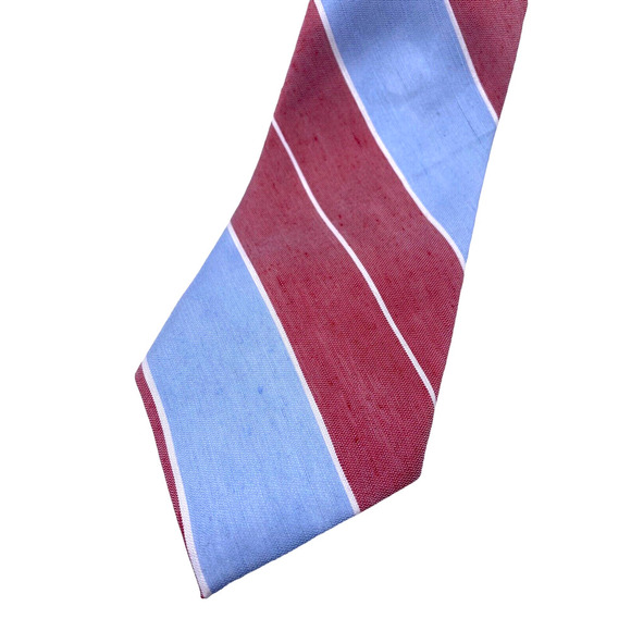 Ralph Lauren Tie Silk Slub Linen Blend Mens Light Blue Rose Red Dark Pink Stripe - Picture 1 of 12